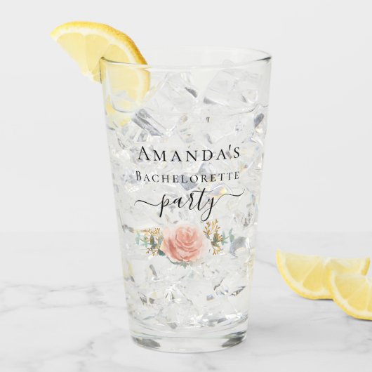 Jubileum roze gouden bloemige eucalyptus feest glas (Voorkant ijs)