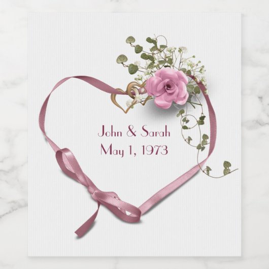 Jubileum Roze lintstof — Wijnlabel met Roos Wijn Etiket (Enkel label)