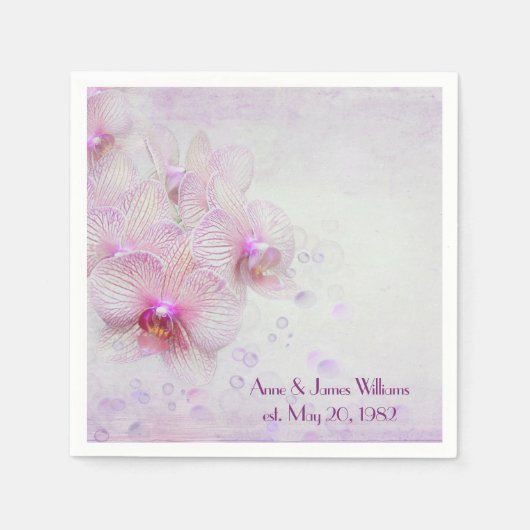 Jubileum roze orchideeën en luchtbelletjes servetten (Voorkant)