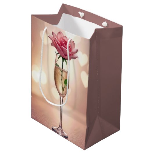 Jubileum roze roos in champagnefluit medium cadeauzakje (Voorkant Gekanteld)