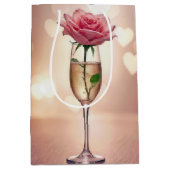 Jubileum roze roos in champagnefluit medium cadeauzakje (Voorkant)