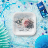 Jubileum Roze Roos Op Pianotoetsen Papieren Bordje (Feest)