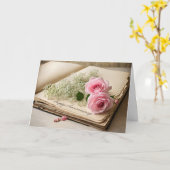 Jubileum roze rozen op oud plakboek kaart (Gele Bloem)