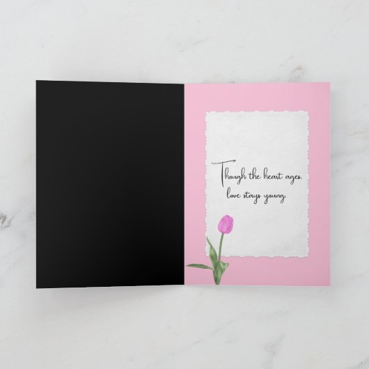 Jubileum Roze Tulpen en Parels Kaart (Binnen)