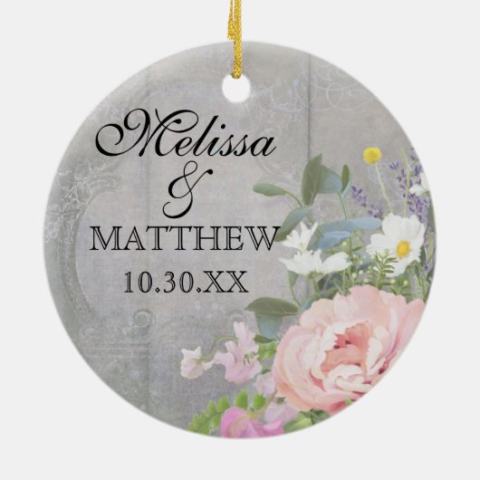 Jubileum Rustic Land Chic Floral Art Keramisch Ornament (Achterkant)