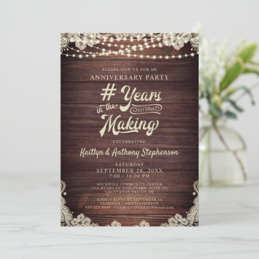 Jubileum Rustic Wood String Lights Ivory Lace I Kaart (Staand voorkant)