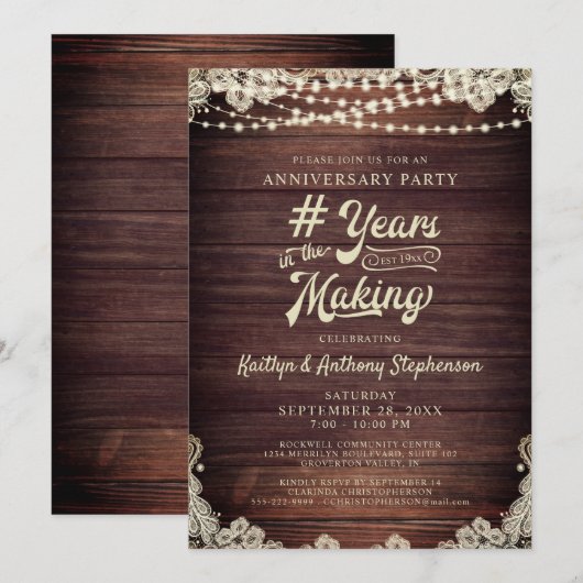 Jubileum Rustic Wood String Lights Ivory Lace I Kaart (Voorkant / Achterkant)