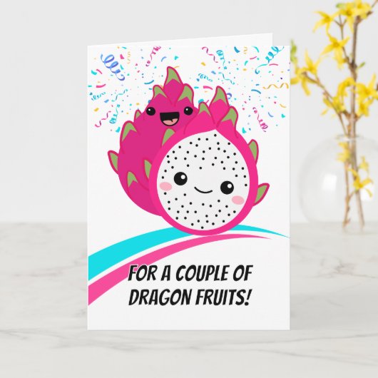 Jubileum Schattigee Tropische Dragon Fruit Paar Kaart (Gele Bloem)