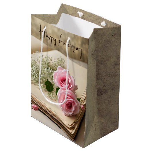 Jubileum  Scrapbook en Rozen Medium Cadeauzakje (Voorkant Gekanteld)