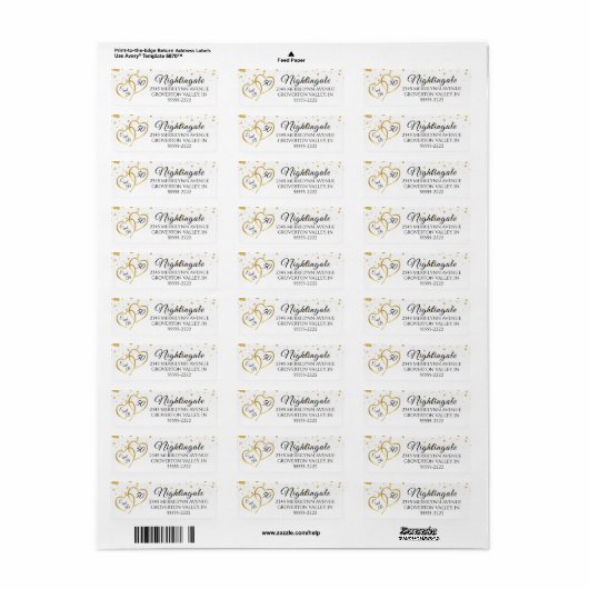 Jubileum Script Hearts Monogram Initiaal Gold Etiket (Full Sheet)