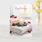 Jubileum Spa met rozenblaadjes Kaart (Gele Bloem)