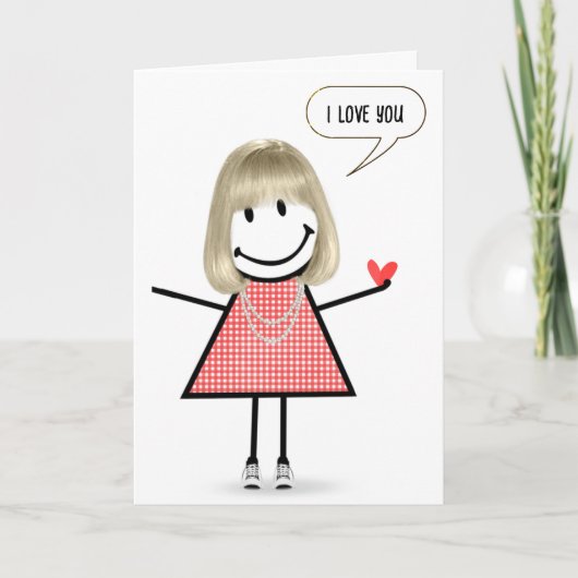 Jubileum Stick Figuur Meisje met Speech Bubble Kaart (Voorkant)