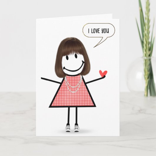 Jubileum Stick Figuur Meisje met Speech Bubble Kaart (Voorkant)