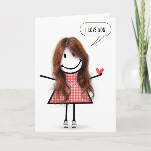 Jubileum Stick Figuur Meisje met Speech Bubble Kaart (Voorkant)
