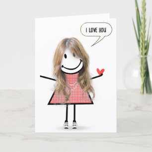 Jubileum Stick Figuur Meisje met Speech Bubble Kaart
