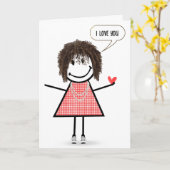 Jubileum Stick Figuur Meisje met Speech Bubble Kaart (Gele Bloem)