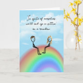 Jubileum stick figuur paar op een regenboog kaart (Gele Bloem)