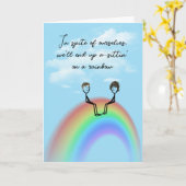 Jubileum stick figuur paar op een regenboog kaart (Gele Bloem)