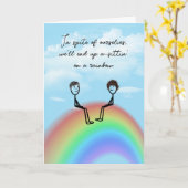 Jubileum stick figuur paar op een regenboog kaart (Gele Bloem)