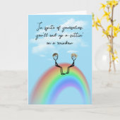 Jubileum stick figuur paar op een regenboog kaart (Gele Bloem)