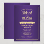 Jubileum Surprise Party Elegant Paarse en Goud Kaart (Voorkant / Achterkant)