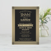 Jubileum Surprise Party Elegant Zwart en Goud Kaart (Staand voorkant)