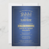 Jubileum Surprise Party Geborsteld Blauw en Goud Kaart (Voorkant)