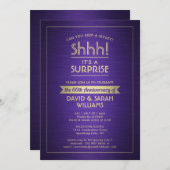 Jubileum Surprise Party Geborsteld Paarse en Goud Kaart (Voorkant / Achterkant)