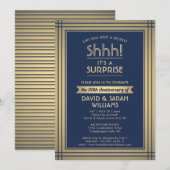 Jubileum Surprise Party Shhh! Navy blauw en goud Kaart (Voorkant / Achterkant)