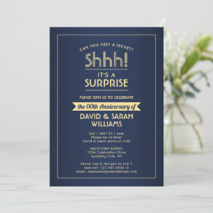 Jubileum Surprise Party Stijlvol Navy Blue Gold Kaart