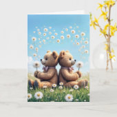 Jubileum Teddyberen Bloemen Kaart (Gele Bloem)