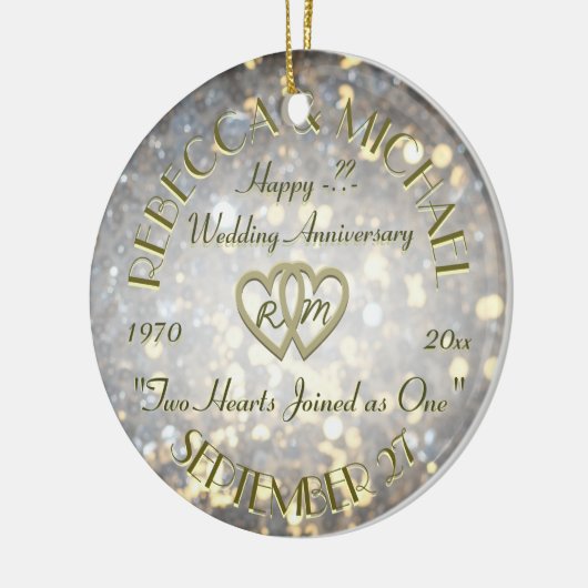 Jubileum twee harten keramisch ornament (Links)