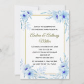 Jubileum Uitnodiging Floral Blue Gold (Voorkant)