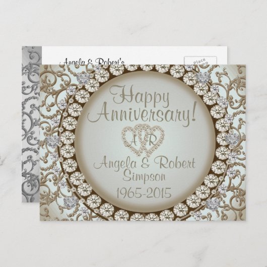 Jubileum Uitnodiging | Gouden Hart Monogram (Voorkant / Achterkant)