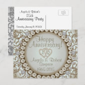 Jubileum Uitnodiging | Gouden Hart Monogram Briefkaart (Voorkant / Achterkant)