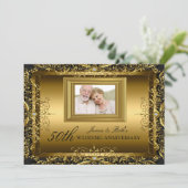 Jubileum Uitnodiging Jewel Damask Goud 50 Jaar Get (Staand voorkant)