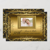 Jubileum Uitnodiging Jewel Damask Goud 50 Jaar Get (Voorkant / Achterkant)