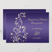 Jubileum van de 50e bruiloft met gouden Paarse ron Kaart (Voorkant / Achterkant)