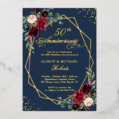 Jubileum van de Bourgogne Floral Geometric Wedding Folie Uitnodiging (Voorkant)