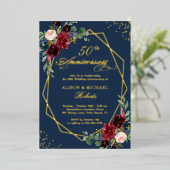 Jubileum van de Bourgogne Floral Geometric Wedding Folie Uitnodiging (Staand Voorkant)