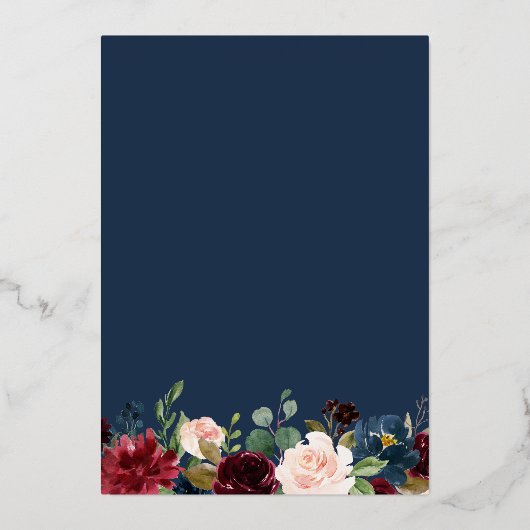 Jubileum van de Bourgogne Floral Geometric Wedding Folie Uitnodiging (Achterkant)