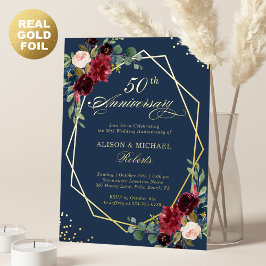 Jubileum van de Bourgogne Floral Geometric Wedding Folie Uitnodiging