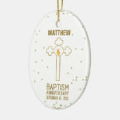 Jubileum van de doop Gouden Kruis Gepersonaliseerd Keramisch Ornament (Links)
