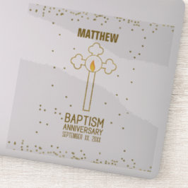 Jubileum van de doop Gouden Kruis Gepersonaliseerd Sticker