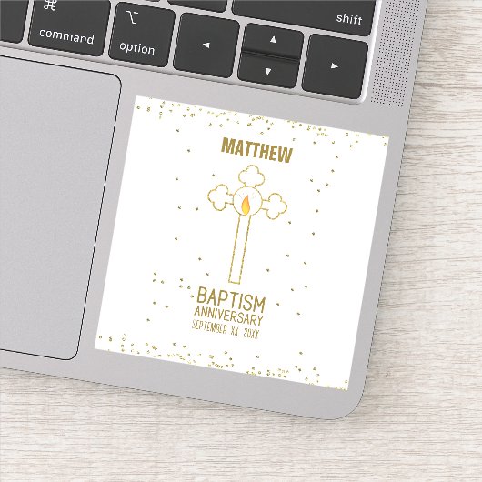 Jubileum van de doop Gouden Kruis Gepersonaliseerd Sticker (Detail)