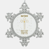 Jubileum van de doop Gouden Kruis Gepersonaliseerd Tin Sneeuwvlok Ornament (Voorkant)