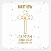 Jubileum van de doop Gouden Kruis Gepersonaliseerd Vierkante Sticker (Voorkant)