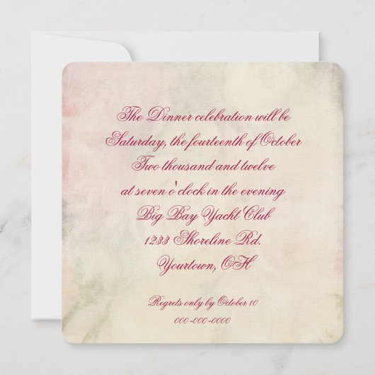 Jubileum van de wijnpartij en de Roos Kaart (Achterkant)