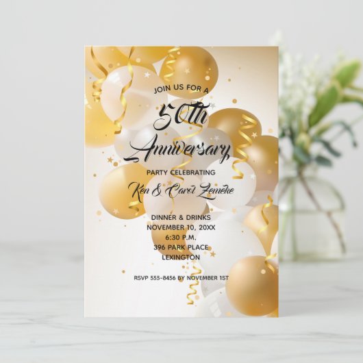 Jubileum van gouden en witte ballonnen (Staand voorkant)