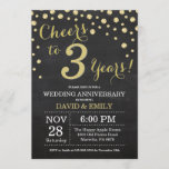 Jubileum van het derde huwelijk: Chalkboard Black  Kaart<br><div class="desc">3de Wedding Jubileum Chalkboard Black en Gold Invitation. Jubileum van de derde bruiloft. Chalkboard Black en Gold Glitter Diamond Background Gold Confetti. Volwassen verjaardag. Vrouw of Man Man Birthday Party. Voor verdere aanpassing, te klikken gelieve de knoop "van de Aanpassing het"en ons ontwerphulpmiddel te gebruiken om deze sjabloon te wijzigen....</div>